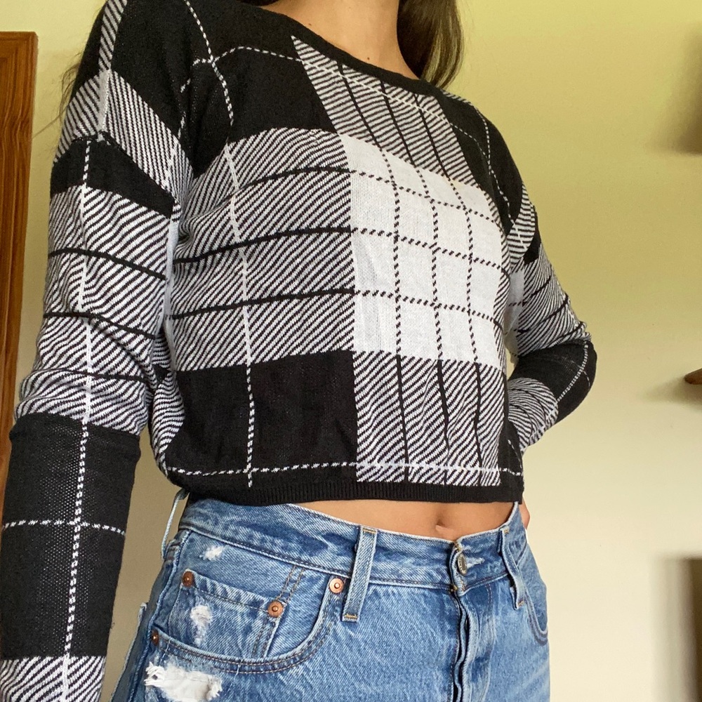Black and white plaid sweater